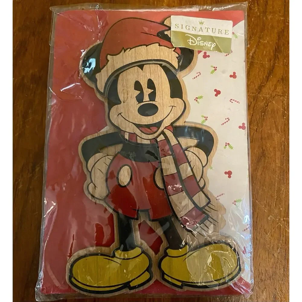 NEW Hallmark Disney Mickey Mouse Wood Ornament Holiday Christmas Greeting Card